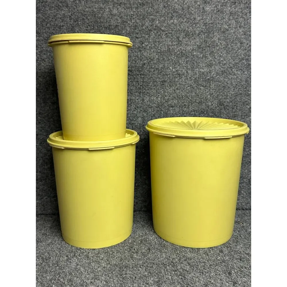 Vintage 70s Tupperware Servalier nesting canister set 3 starburst butter yellow